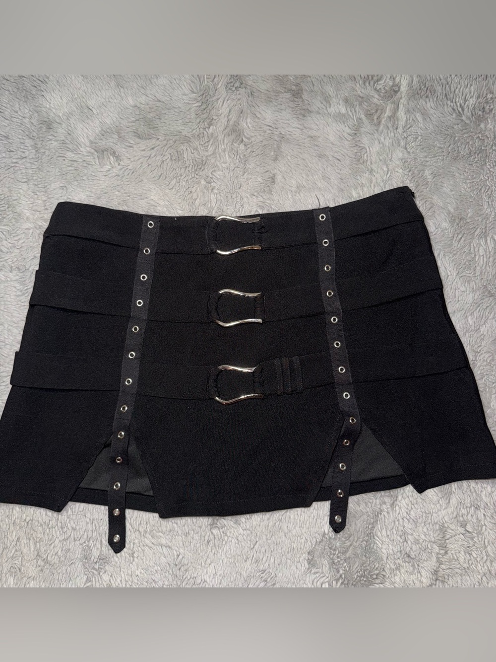 OUTCAST - Black Mini Skirt with Buckle Strap Detail